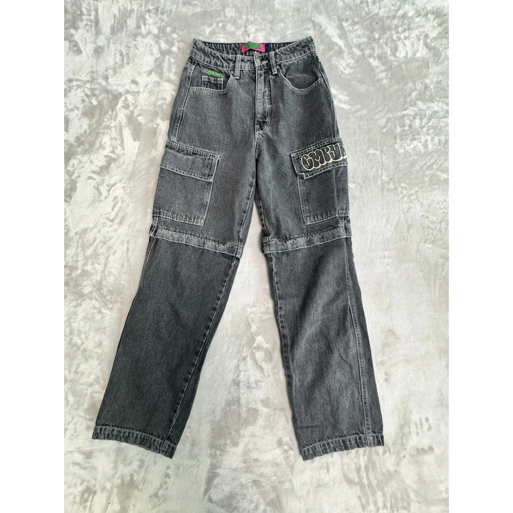 Empyre Vintage Y2K Grunge‎ Gray Denim Graffiti Logo Cargo Pants